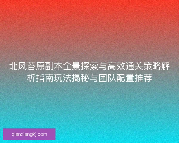 北风苔原副本全景探索与高效通关策略解析指南玩法揭秘与团队配置推荐